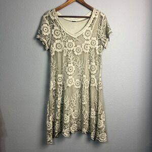 NWT Gretty Zueger‎ Floral Silhouette Dress XS Silk Lace Overlay Boho Cottagecore